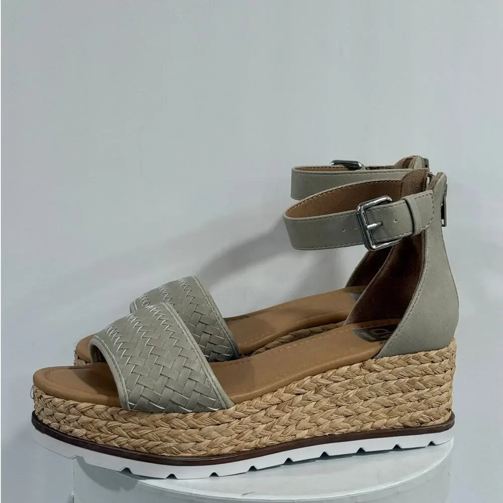 DV Dolce Vita Barkly Espadrille Platform Wedge Sandals Stone Woven Ankle Strap 8